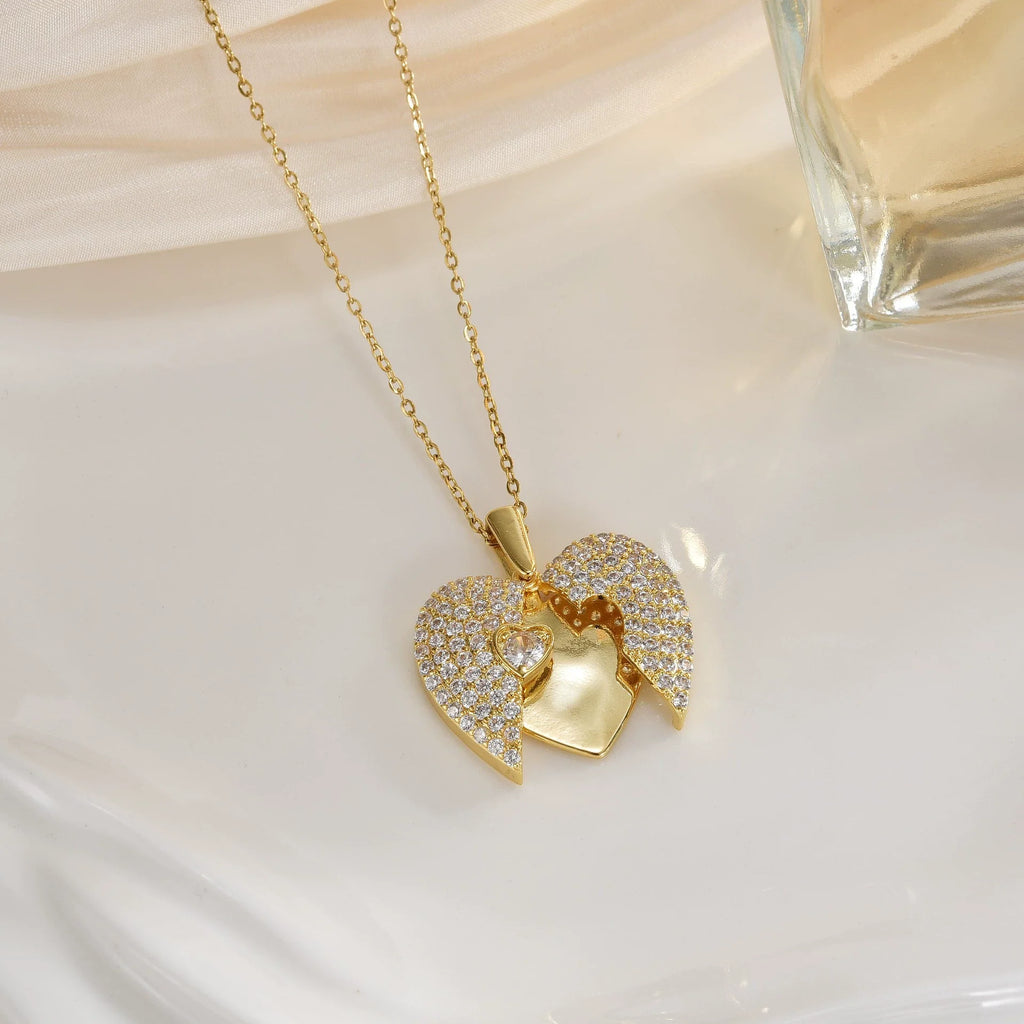 Opening Heart with Wings Pendant Necklace for Women