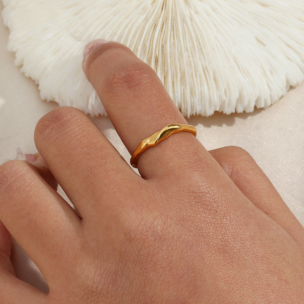 Stainless Steel Bamboo Open Ring | Gold INS Style Light Luxury