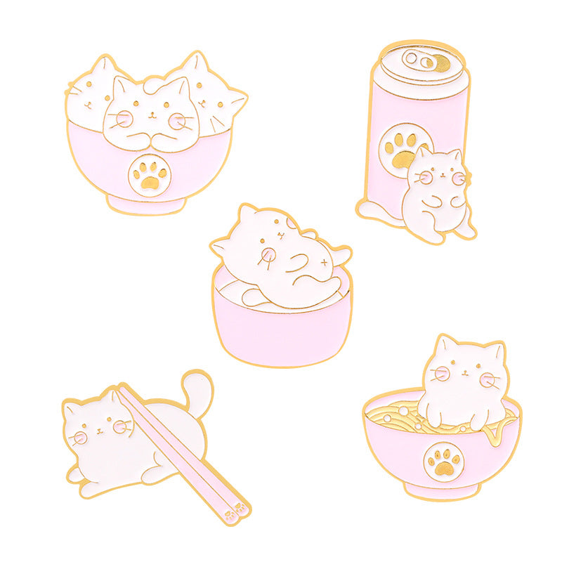 Kitty Bowl Cat Brooch | Alloy Electroplated Personality 5 Styles