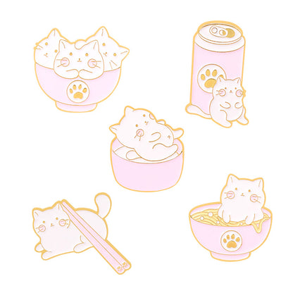 Kitty Bowl Cat Brooch | Alloy Electroplated Personality 5 Styles