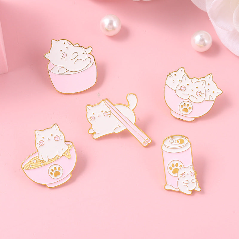 Kitty Bowl Cat Brooch | Alloy Electroplated Personality 5 Styles