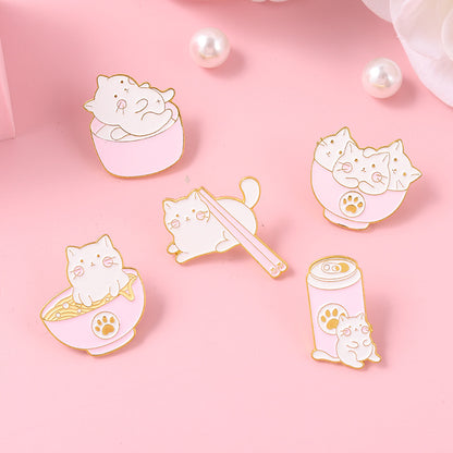Kitty Bowl Cat Brooch | Alloy Electroplated Personality 5 Styles