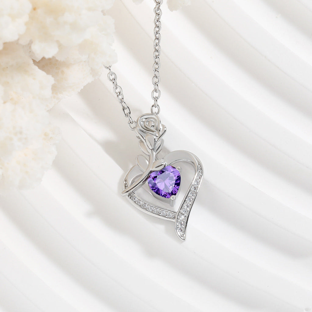 Rose Heart Rhinestone Pendant Necklace for Women