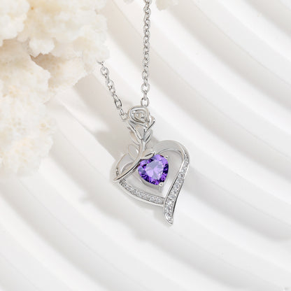 Rose Heart Rhinestone Pendant Necklace for Women