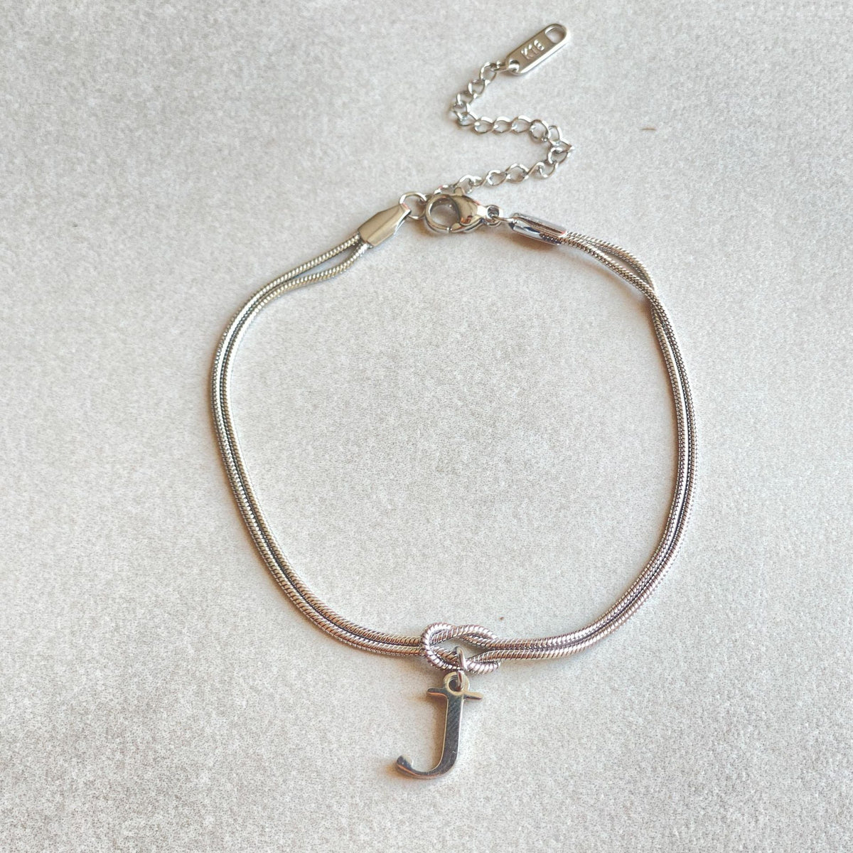 Initial Letter Love Knot Bracelet for Women | Gold Snake Chain