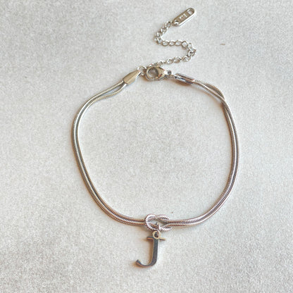 Initial Letter Love Knot Bracelet for Women | Gold Snake Chain