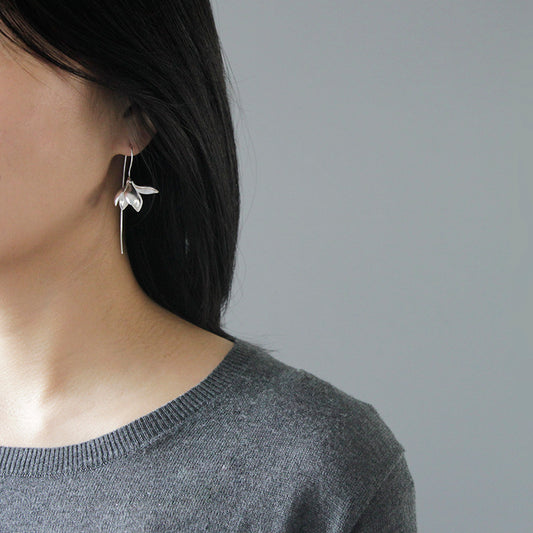Magnolia Flower Dangle Earrings | Alloy Gold Silver Elegant Gift