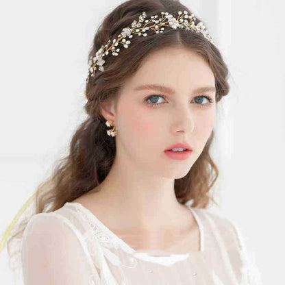 Pearl Wedding Hair Hoop | Alloy Water Diamond Gold Silver