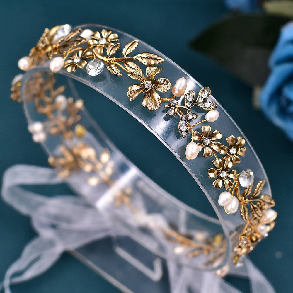 Freshwater Pearl Leaf Hair Band | Alloy Wave 41cm with Earrings