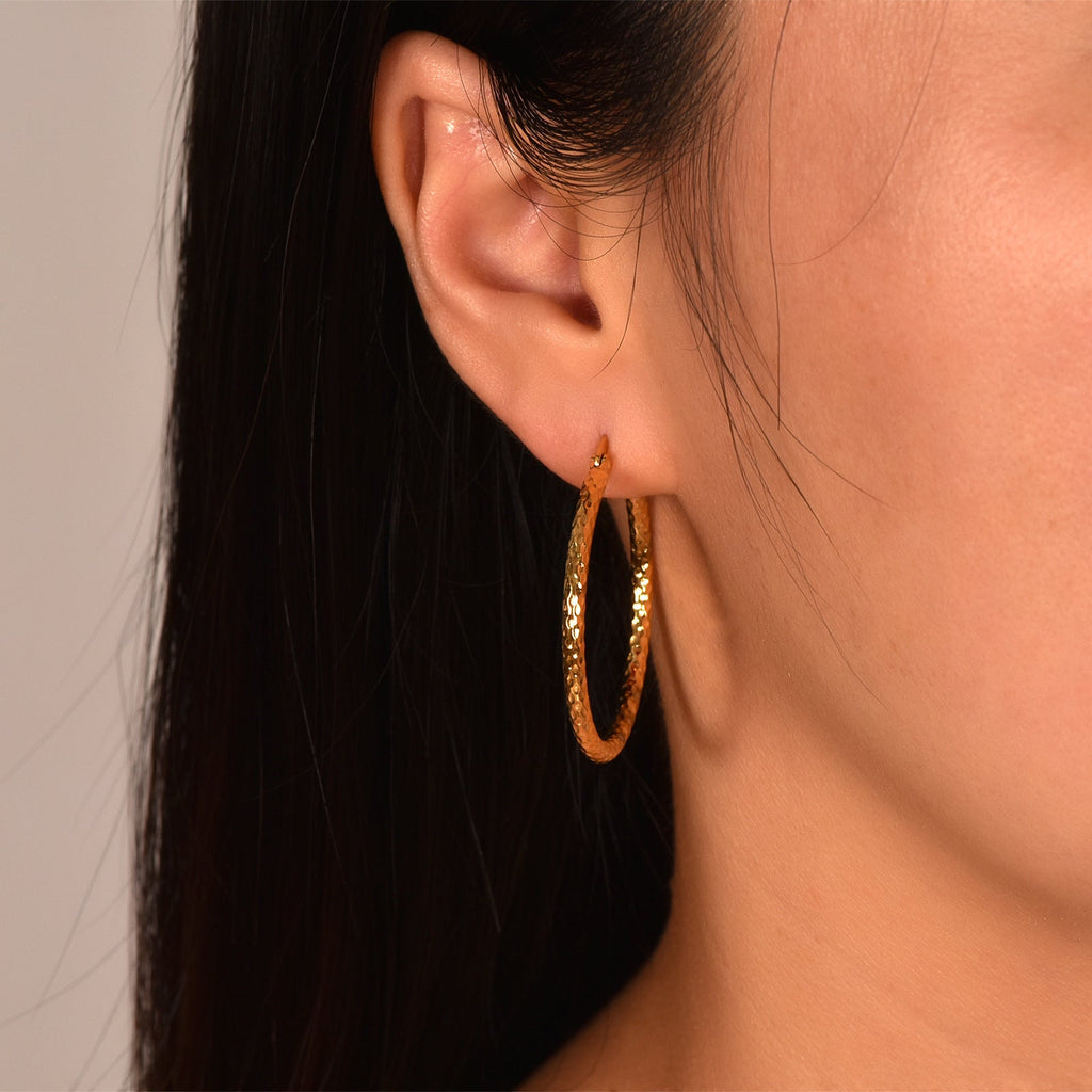 18K Gold Emboss Round Earrings | Titanium Steel Fashion OL