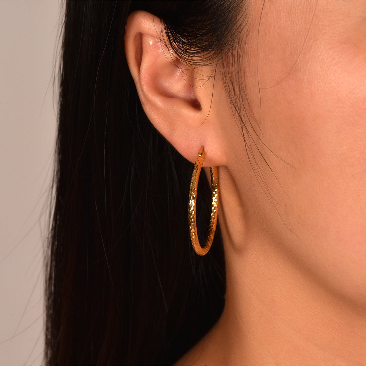 18K Gold Emboss Round Earrings | Titanium Steel Fashion OL