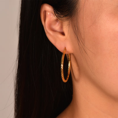 18K Gold Emboss Round Earrings | Titanium Steel Fashion OL