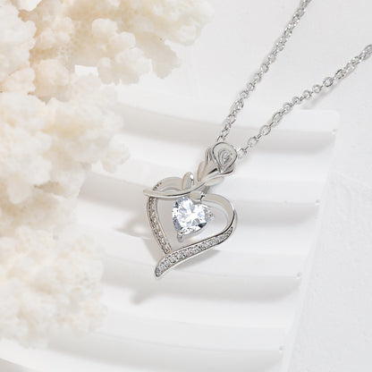 Rose Heart Rhinestone Pendant Necklace for Women