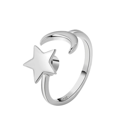 Star Moon Rotating Ring | Copper Adjustable Women's Gold Silver