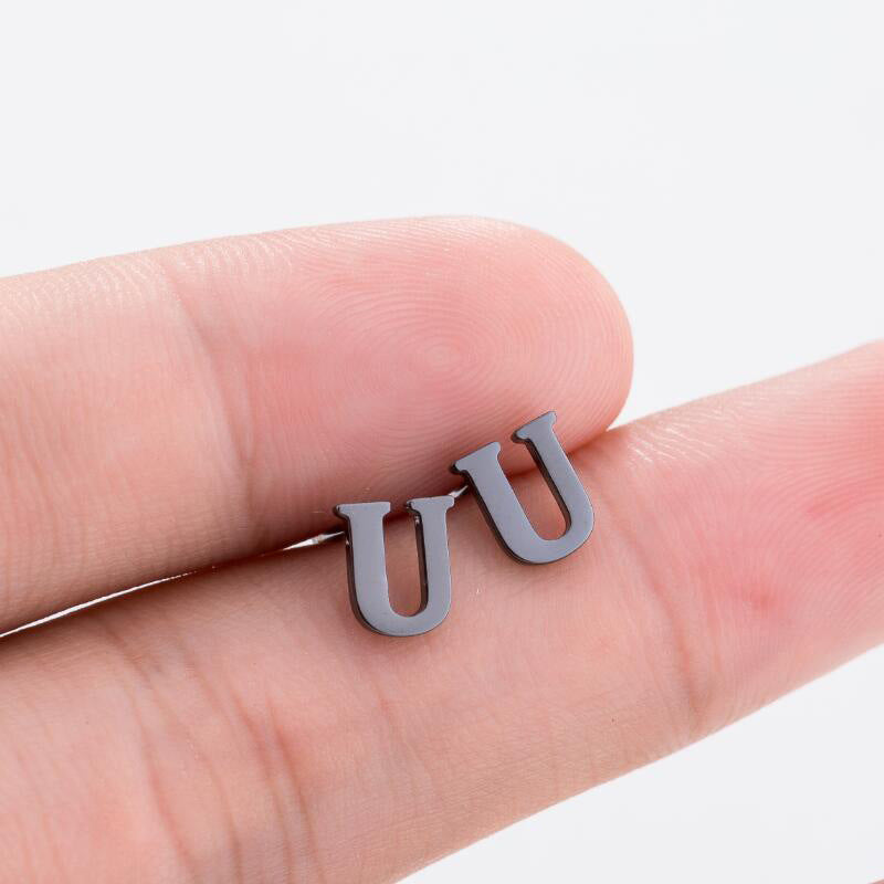 Stainless Steel Letter Stud Earrings | Electroplated Individually Packed