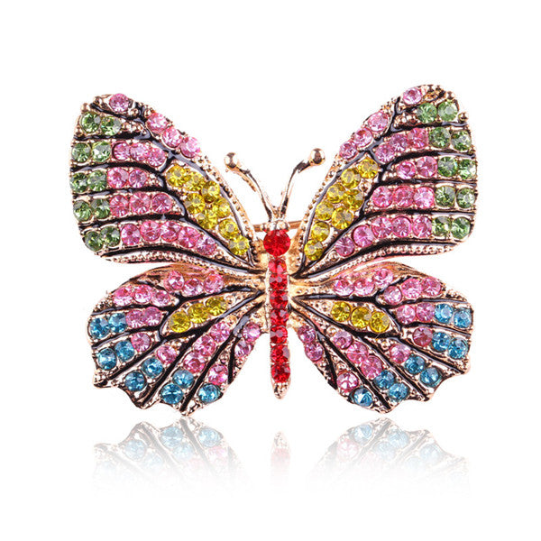 Rhinestone Butterfly Brooch Pin | Alloy Gold Wedding Bridal 4cm
