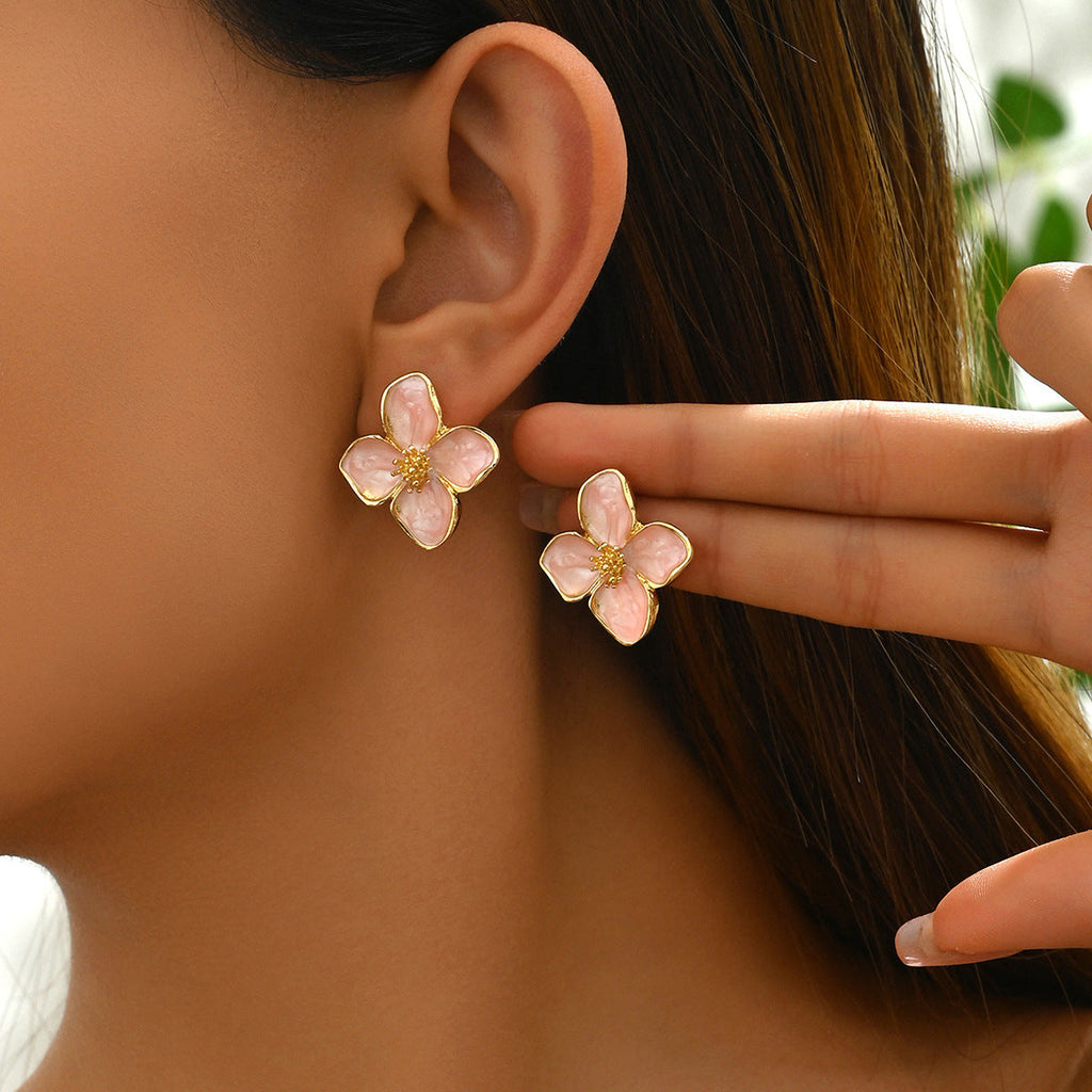 Flower Oil Design Earrings | Alloy Floral Geometric Multi-Colour