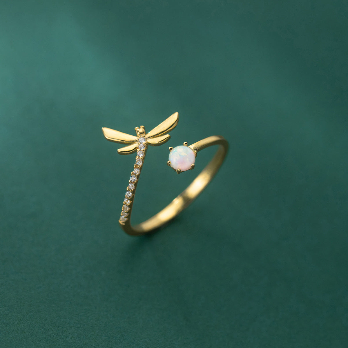 925 Silver Dragonfly Opal Ring | Adjustable Women's Fresh Style