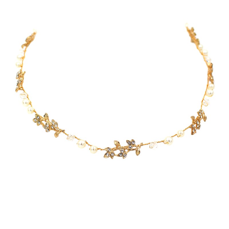 Beaded Leaf Bridal Hair Ornament | Alloy Gold 38cm Simple