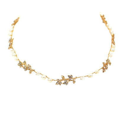 Beaded Leaf Bridal Hair Ornament | Alloy Gold 38cm Simple