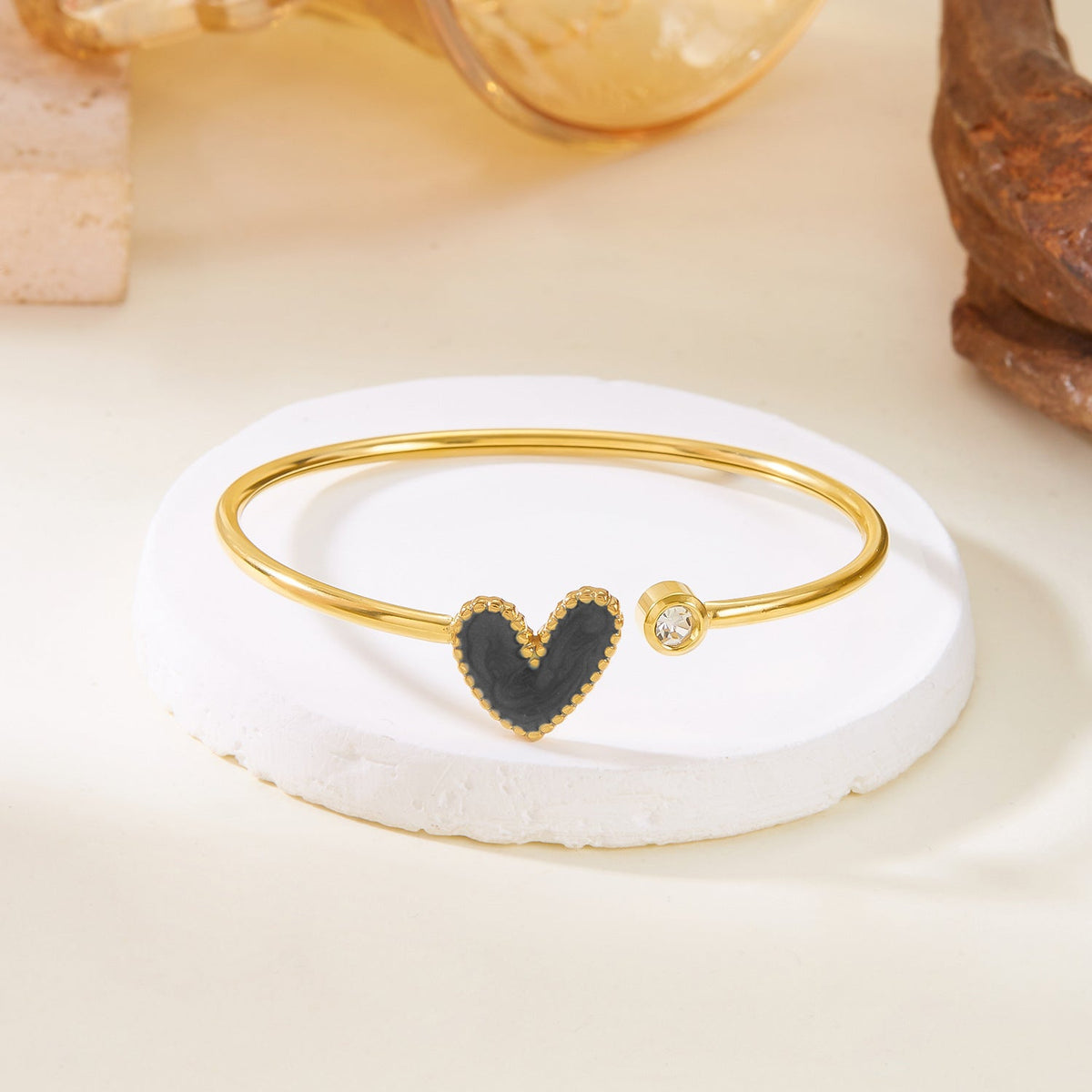 Hollow Heart Shape Drop Oil Diamond Bracelet in Stainless Steel