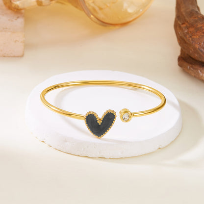 Hollow Heart Shape Drop Oil Diamond Bracelet in Stainless Steel