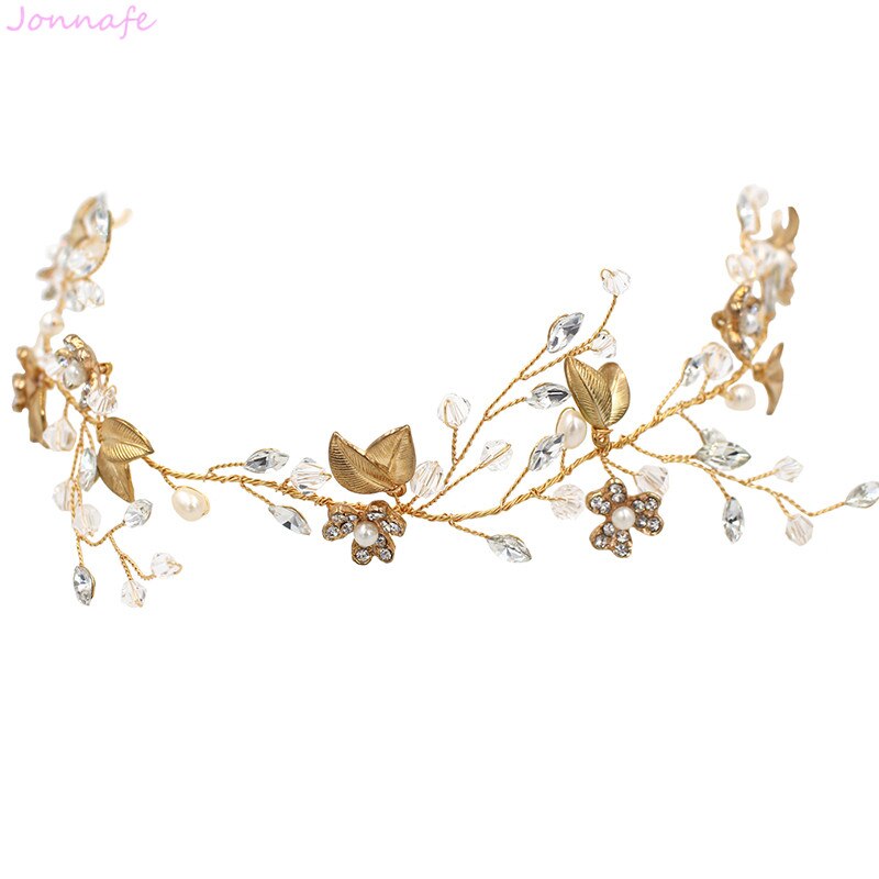 Crystal Branches Gold Leaf Headband | Alloy Diamond Natural Bridal