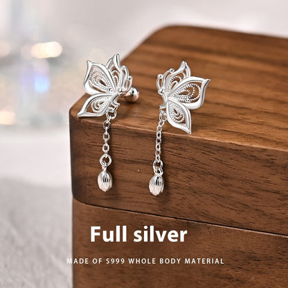 S999 Silver Butterfly Tassel Earrings | Sweet Korean Style Sterling