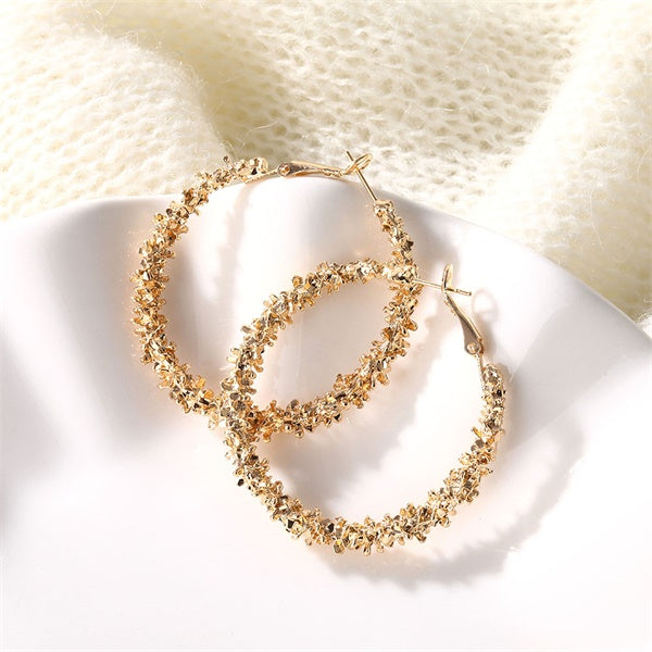Gold Round Pearl Hoop Earrings | Zinc Alloy Retro Fashion Set
