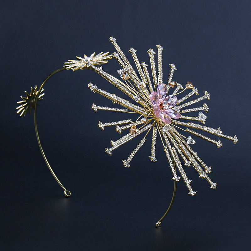 Bridal Rhinestone Fireworks Headband | Alloy Gold 14cm 103g