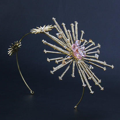 Bridal Rhinestone Fireworks Headband | Alloy Gold 14cm 103g
