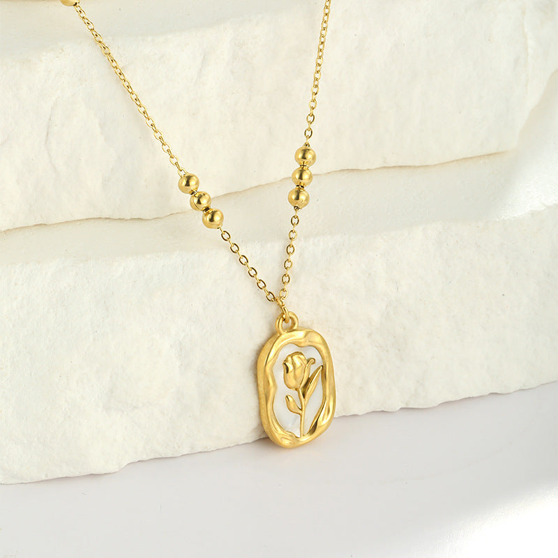 Rose White Shell Pendant Necklace for Women
