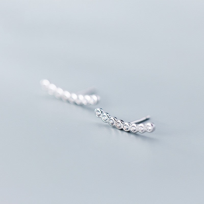 S925 Silver Rhinestone Straight Ear Studs | Silver and Rose Gold