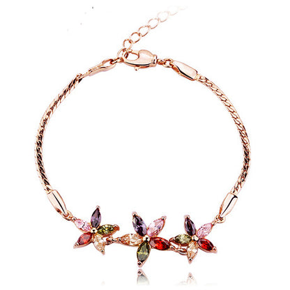 Colorful Zircon Flower Bracelet in Copper