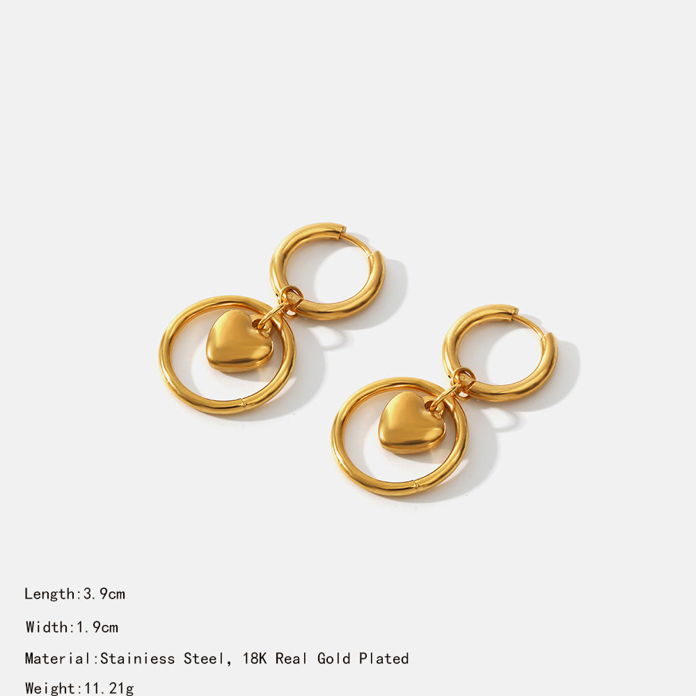 18K Gold Circle Heart Earrings | Stainless Steel European Style