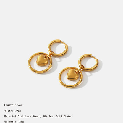 18K Gold Circle Heart Earrings | Stainless Steel European Style