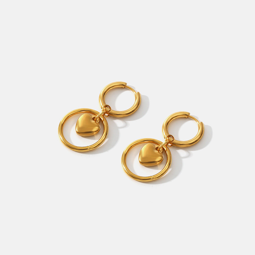 18K Gold Circle Heart Earrings | Stainless Steel European Style