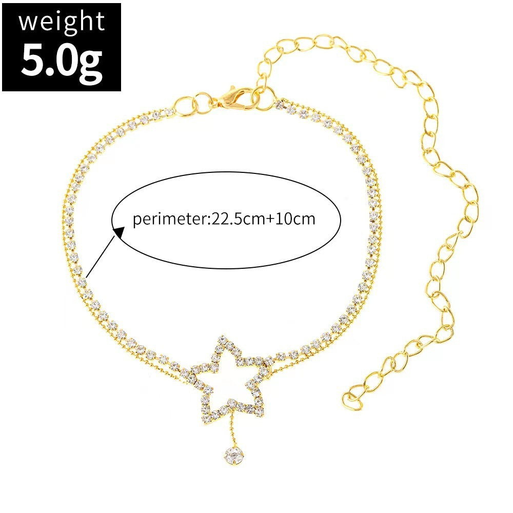 Star Heart Rhinestone Anklet | Rhinestone Gold Silver European