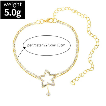 Star Heart Rhinestone Anklet | Rhinestone Gold Silver European