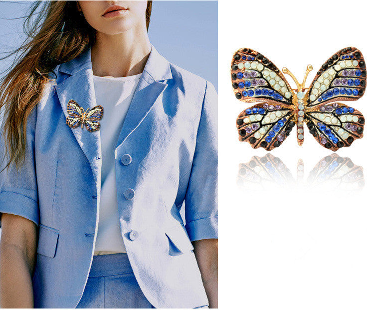 Rhinestone Butterfly Brooch Pin | Alloy Gold Wedding Bridal 4cm