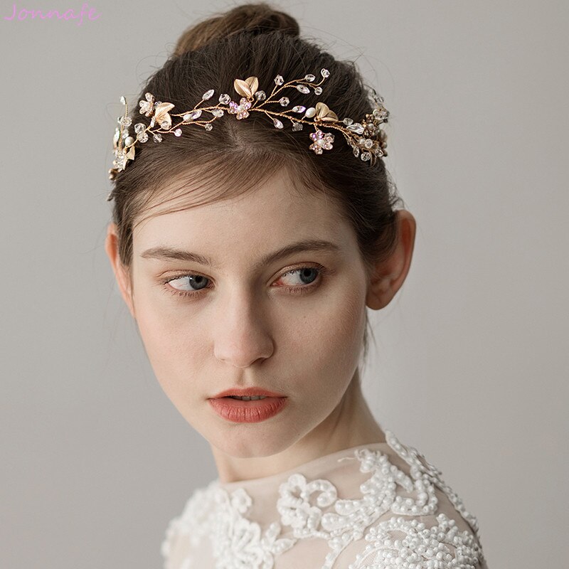 Crystal Branches Gold Leaf Headband | Alloy Diamond Natural Bridal
