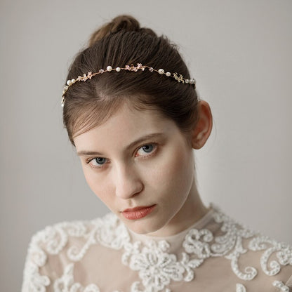 Beaded Leaf Bridal Hair Ornament | Alloy Gold 38cm Simple