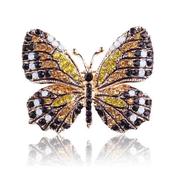 Rhinestone Butterfly Brooch Pin | Alloy Gold Wedding Bridal 4cm