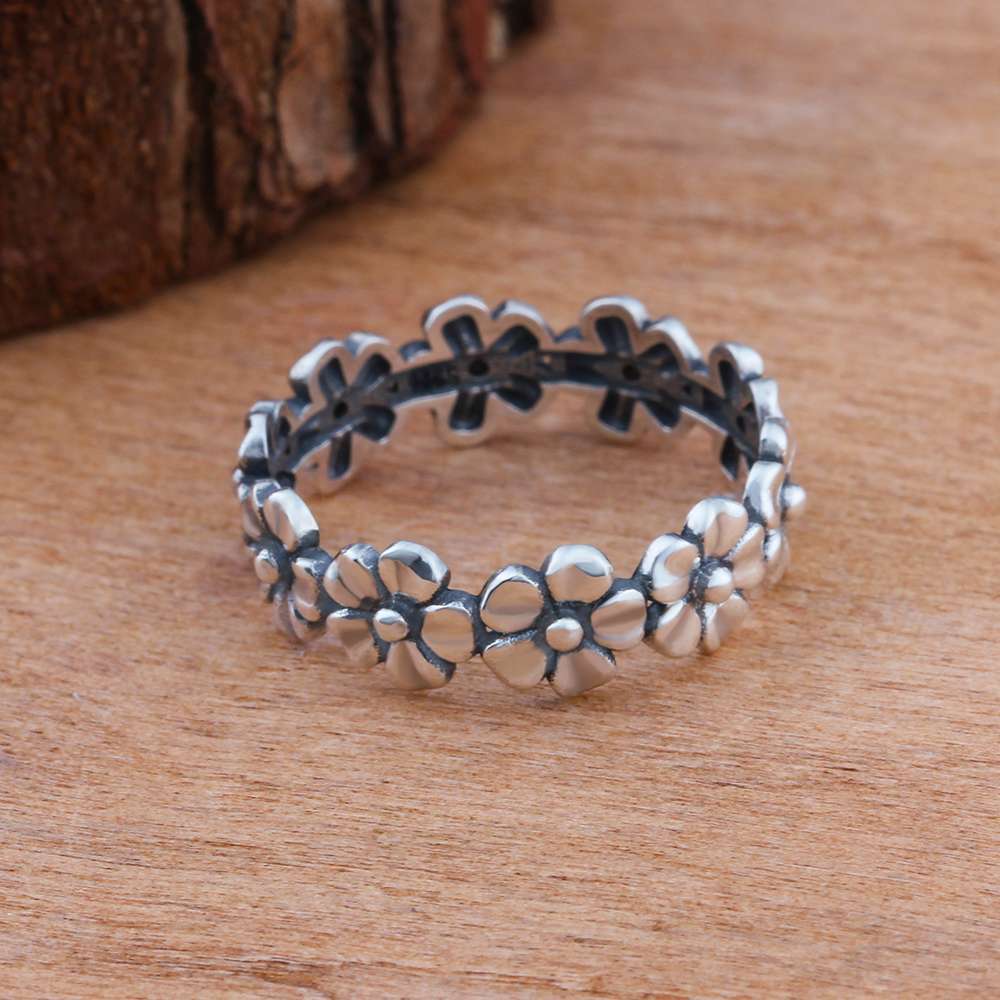 Thai Silver Full Circle Flower Ring | Vintage Unisex