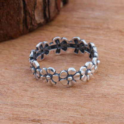 Thai Silver Full Circle Flower Ring | Vintage Unisex