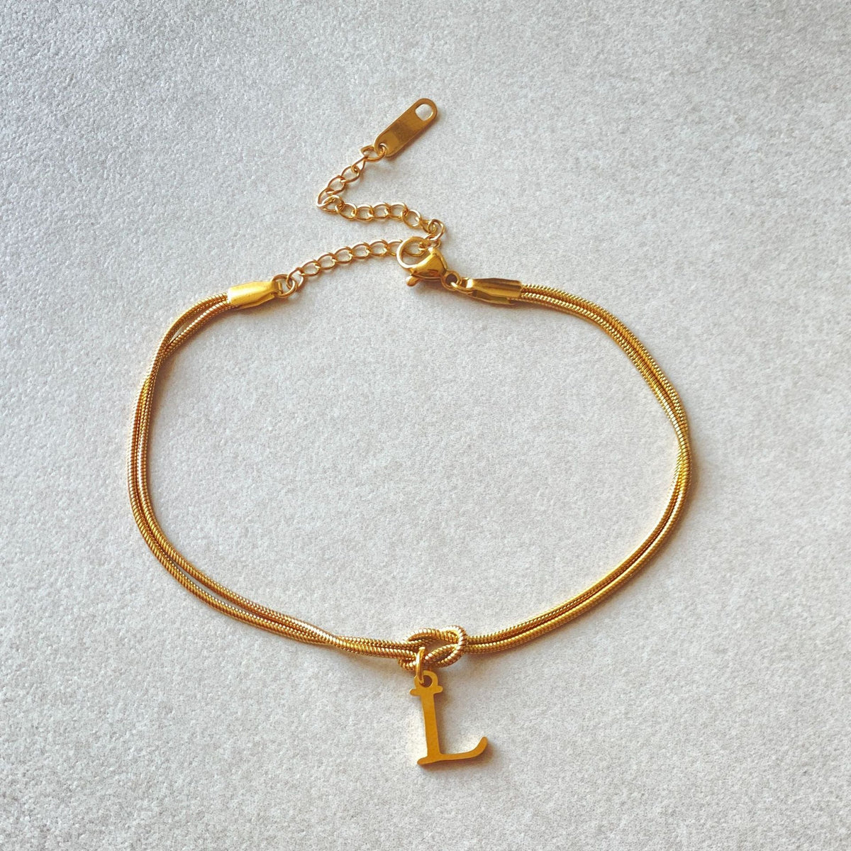Initial Letter Love Knot Bracelet for Women | Gold Snake Chain