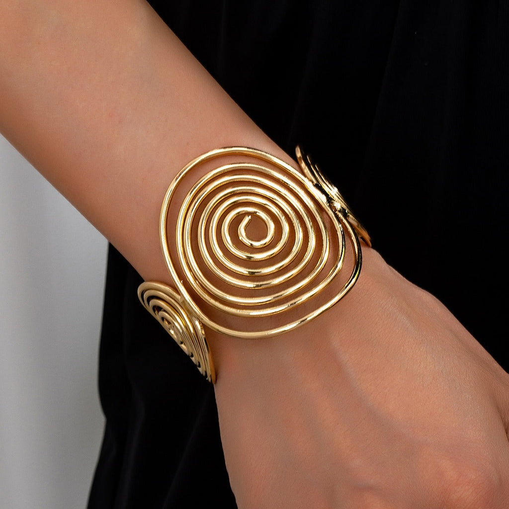 Multi-Layer Cross Open Bracelet in Gold Alloy
