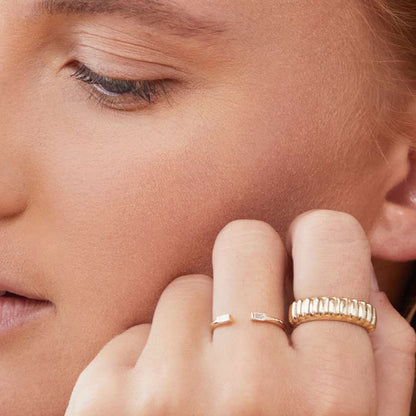Fettuccine Croissant Ring | Gold Titanium Steel Silver Alloy