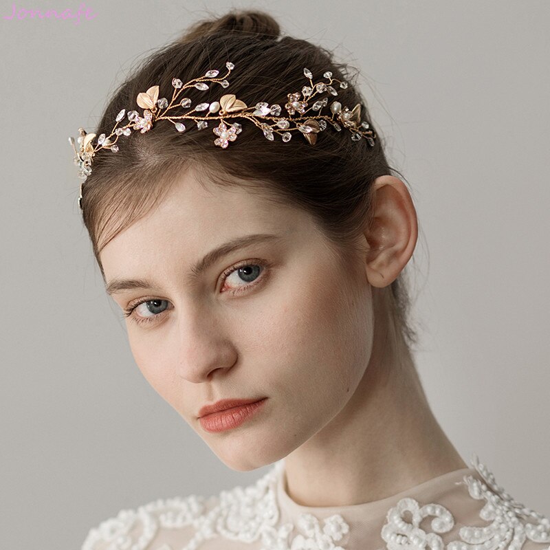 Crystal Branches Gold Leaf Headband | Alloy Diamond Natural Bridal