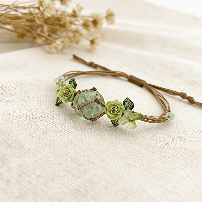 Forest Style Crystal Floral Wreath Bracelet | Spring Summer Must-Have